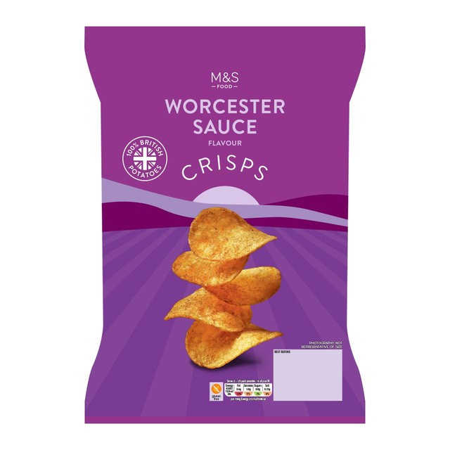 M&S Worcester sauce flavoured potato crisps 150g, imported from the UK