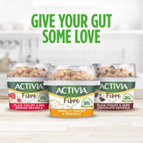 Activia Fibre yogurt dark chocolate granola pot with spoon, imported from the UK