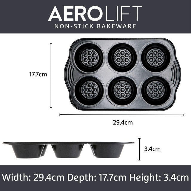 Prestige Aerolift Carbon Steel Muffin Tin 6 cup, imported from the UK