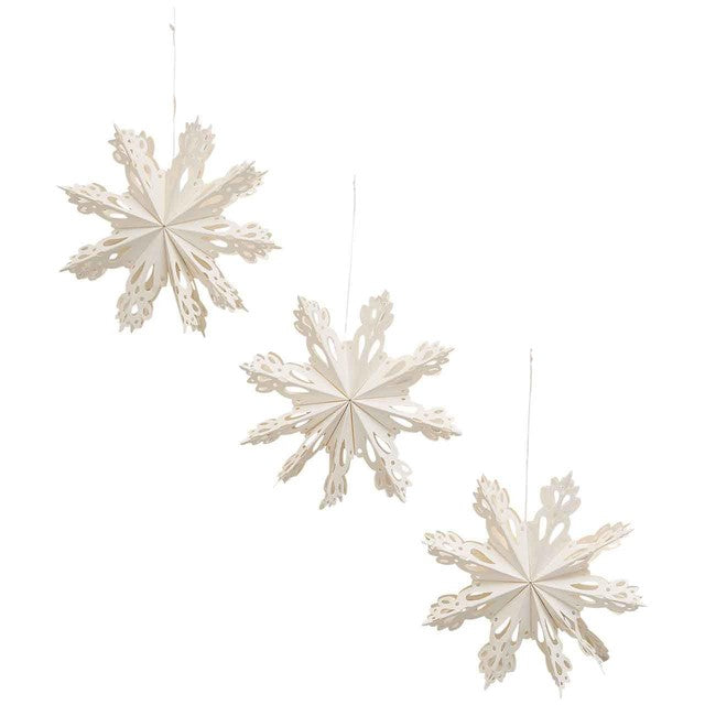 M&S Cream Paper Snowflake Decorations Pack of 3, imported from the UK
