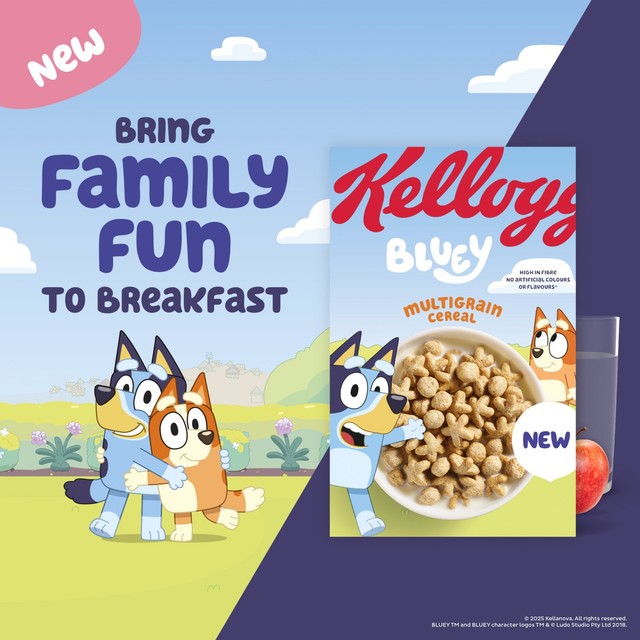 Kellogg's Bluey Multigrain Shapes Toffee Flavour Breakfast Cereal 350g, UK version