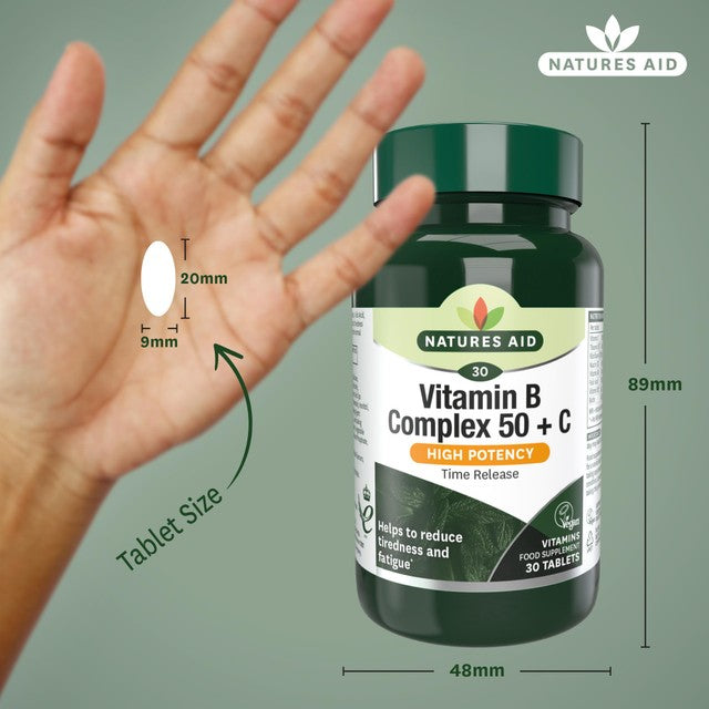 Natures Aid B Complex 50 Plus C tablets, imported from the UK