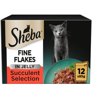 Sheba Fine Flakes Cat Food Pouches Succulent Selection in Jelly Wet Cat Food 12 x 85g
