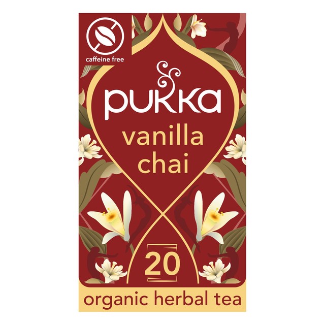 Pukka Herbs vanilla chai herbal tea bags 20 pack, imported from the UK