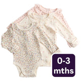 M&S Girls Floral Pointelle Bodysuit with Collar, Ivory, Infant Bodysuit, 0-3 Months