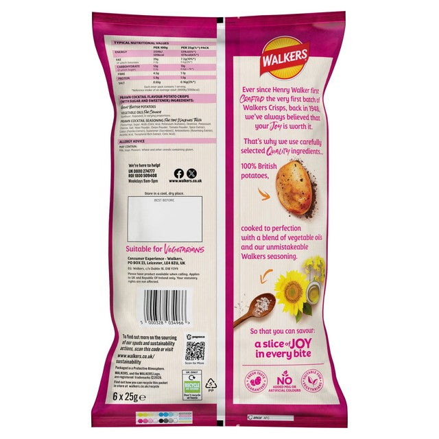Walkers Prawn Cocktail Potato Crisps 6 Pack (British brand)