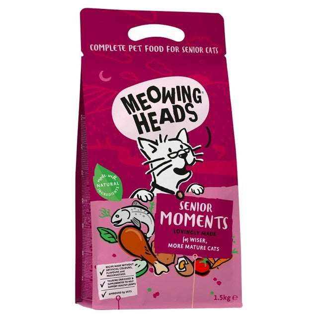 Meowing Heads senior dry cat food 1.5kg, imported from the UK