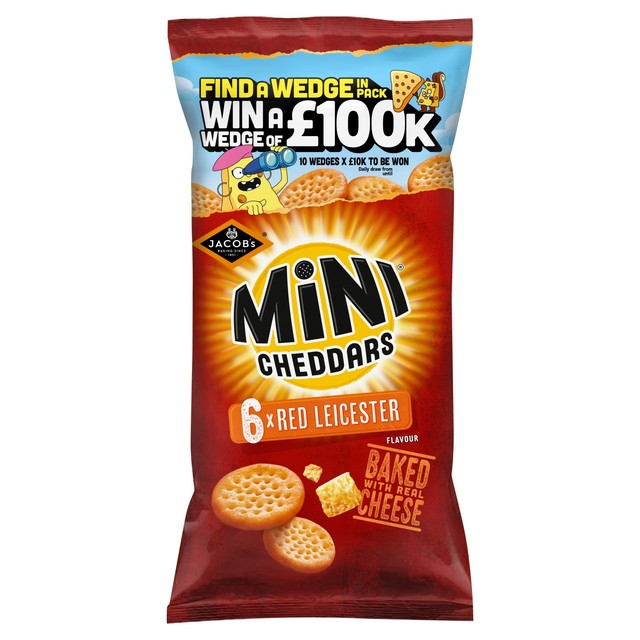 Jacob's Mini Cheddars Red Leicester cheese snack biscuits 6 pack, UK version