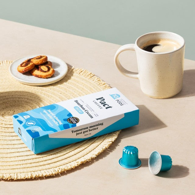 Pact Bourbon Cream Decaf coffee pods 10s, imported from the UK