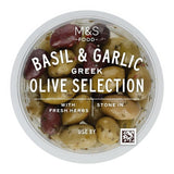 M&S basil and garlic marinated olive selection 180g, imported from the UK