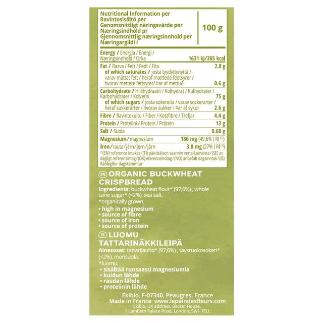 Le Pain Des Fleurs buckwheat crispbread 150g, UK version