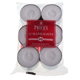 Price's Candles unscented maxi tealights 12 pack, imported from the UK