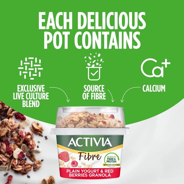 Activia fibre plain yogurt and red berries muesli breakfast pot 165g - British product