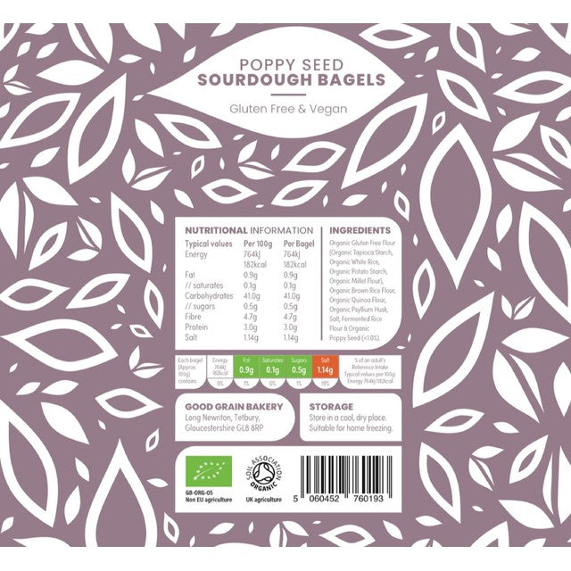 Good Grain organic sourdough poppy seeded bagels 4 x 125g, UK version