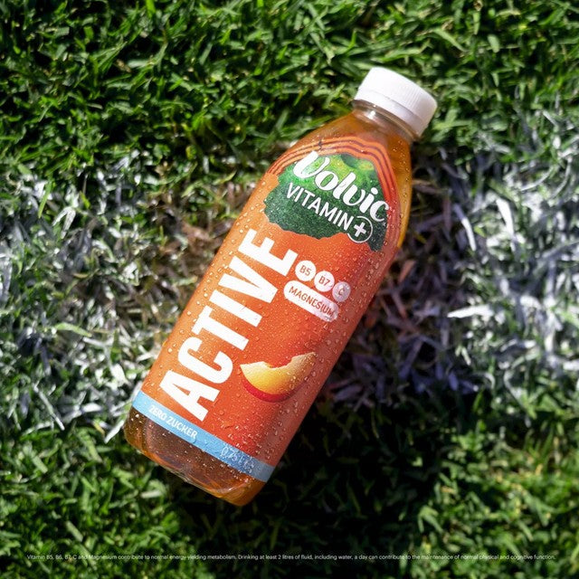 Volvic Peach Active vitamin flavoured water, imported from the UK