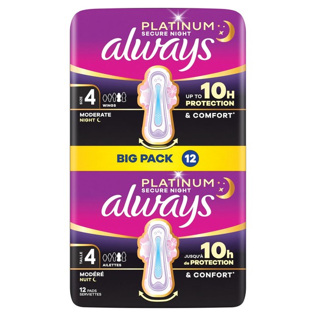 Always Platinum Secure Night sanitary towels with wings size 4 - British product