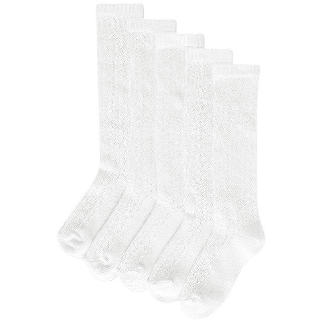 M&S Girls Knee High Pelerine Socks White 4-7, imported from the UK