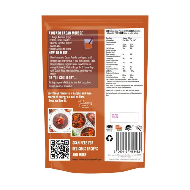 Creative Nature organic raw cacao powder 150g (British brand)