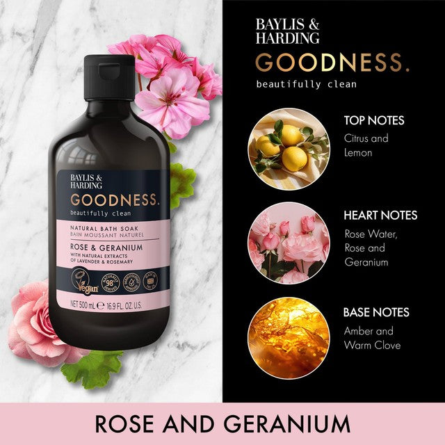 Baylis & Harding Rose & Geranium bath soak 500ml - British product