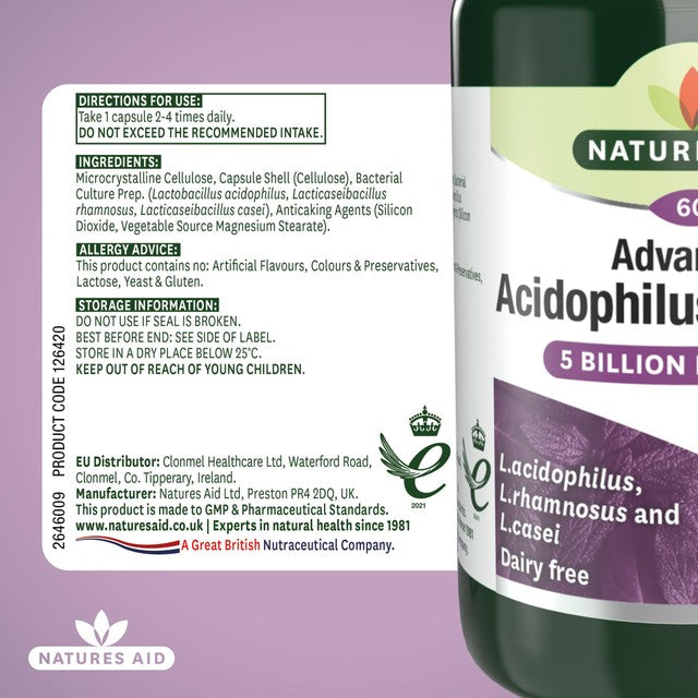 Natures Aid Acidophilus Complex probiotic supplement 60 capsules, imported from the UK