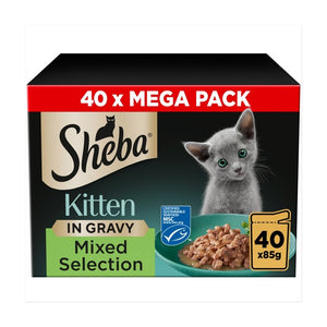 Sheba Sauce Collection Kitten Pouches Mixed Selection in Gravy Wet Cat Food 40 x 85g
