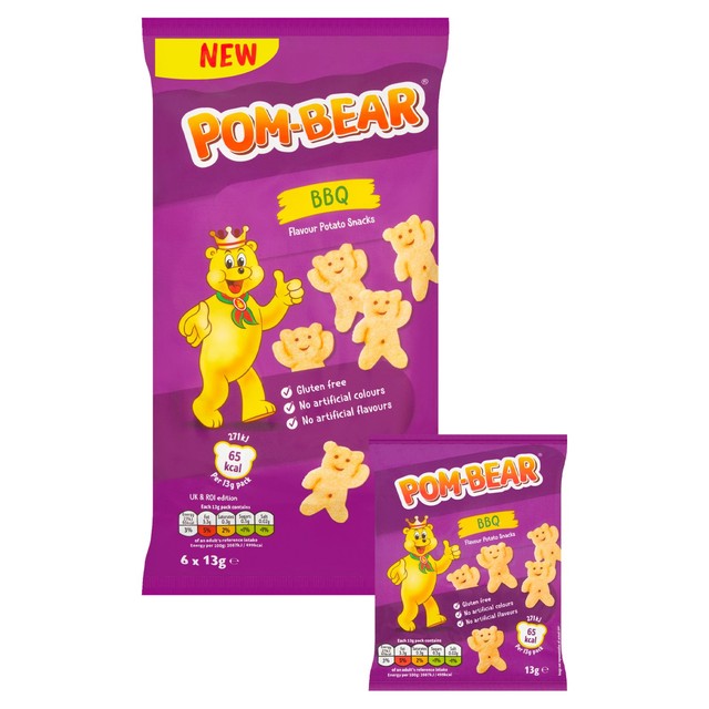 Pom-Bear BBQ flavour crisps 6 pack, imported from the UK