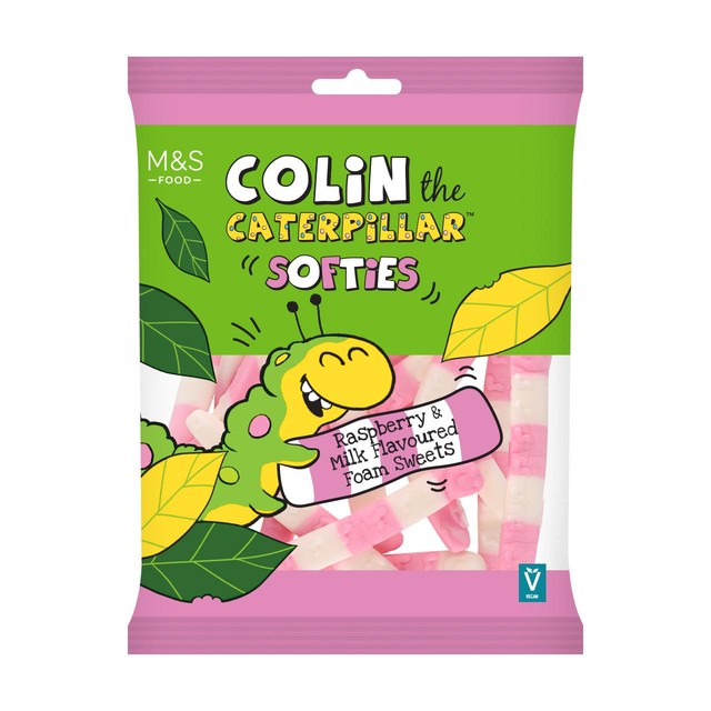 M&S Colin the Caterpillar raspberry milk flavour sweets 150g, imported from the UK