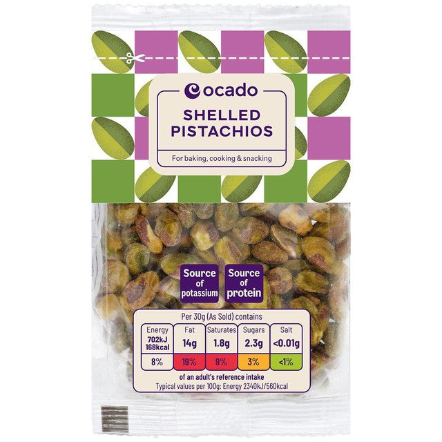 Ocado shelled pistachio nuts 100g, imported from the UK
