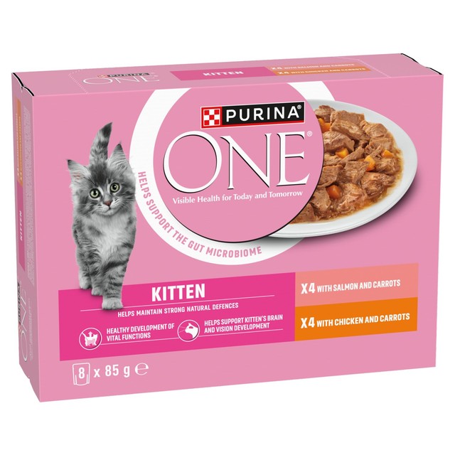 Purina One kitten wet cat food Salmon and Chicken 8 x 85g, imported from the UK