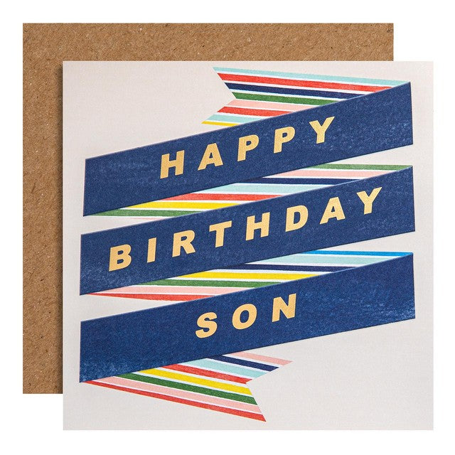 M&S Patterned Son Birthday Card 15x15cm, imported from the UK