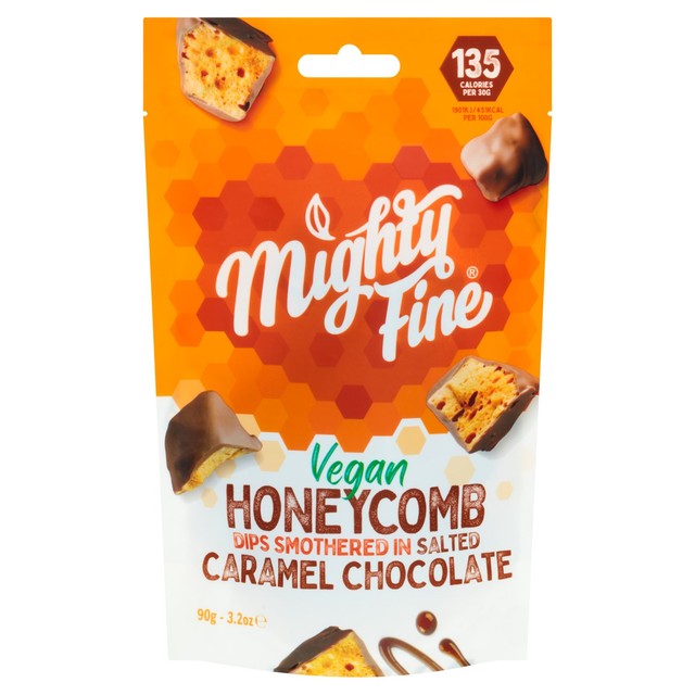 Mighty Fine Vegan Salted Caramel Honeycomb Dips 90g, imported from the UK