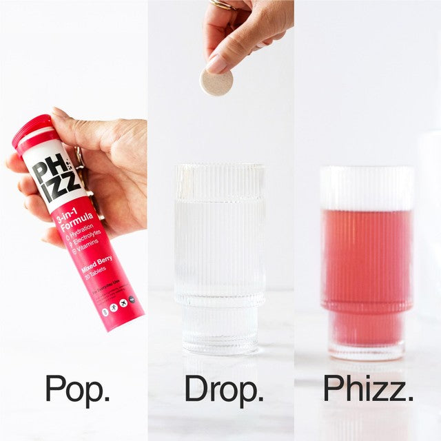 Phizz Mixed Berry hydration effervescent tablets, imported from the UK