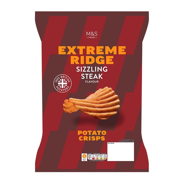 M&S sizzling steak extreme ridge cut crisps, UK version