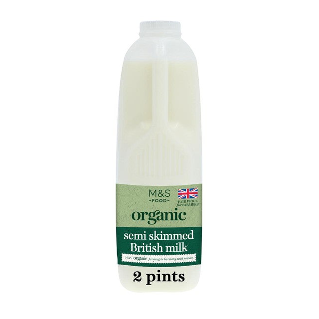 M&S organic semi skimmed milk 2 pints, imported from the UK