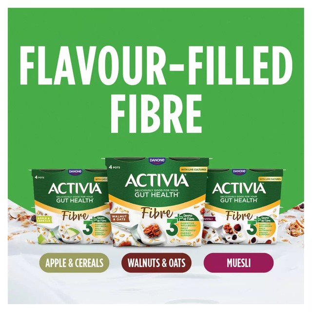 Activia Fibre Walnut & Oat Yogurt 4 x 115g multipack - British product
