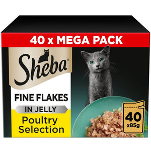 Sheba Fine Flakes Poultry in Jelly Wet Cat Food Pouches 40 x 85g