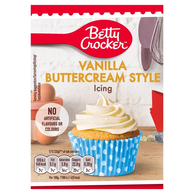Betty Crocker vanilla buttercream ready-to-spread icing tub - British product