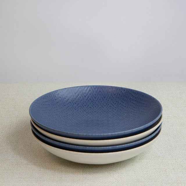 KitchenCraft stoneware pasta bowls blue embossed 22cm, UK version