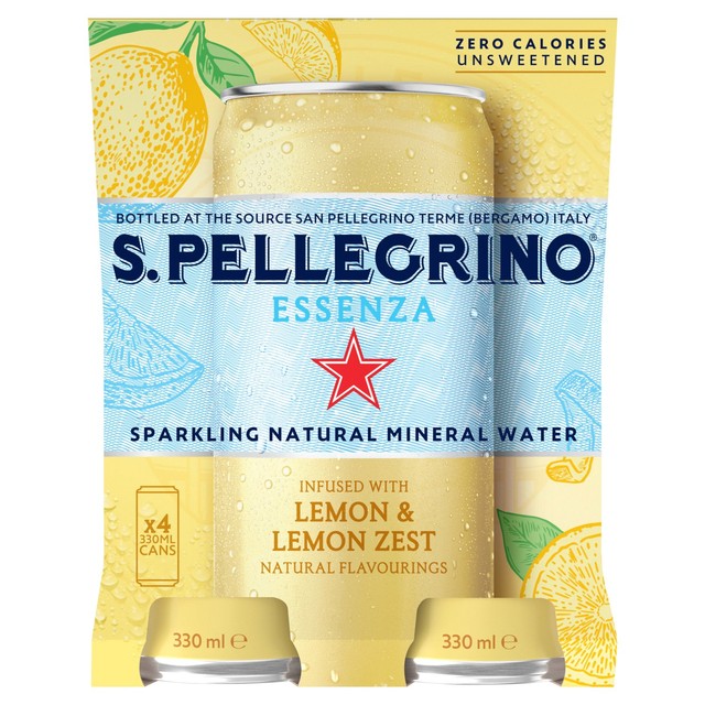 San Pellegrino Essenza Lemon Flavoured Sparkling Mineral Water 4 x 330ml (British brand)