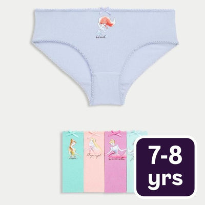 M&S Mädchen Disney Princess Schlüpfer 7-8 Jahre Multi Baumwollreiche Unterwäsche 5er-Pack