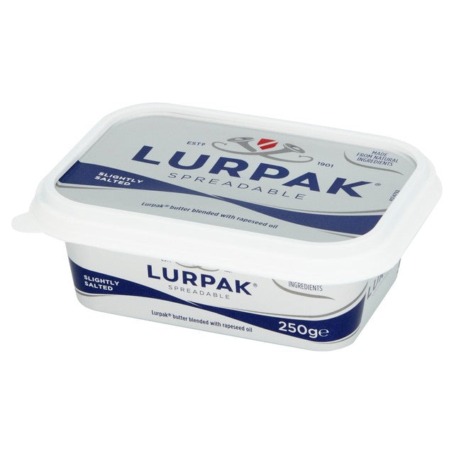 Lurpak Spreadable Butter Slightly Salted 250g, imported from the UK