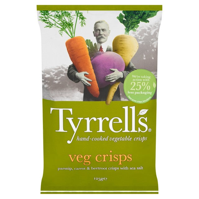 Tyrrell's parsnip, beetroot and carrot vegetable crisps with sea salt 125g (British brand)