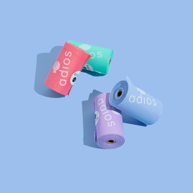 Adios compostable dog poo bags Rainbow - British product