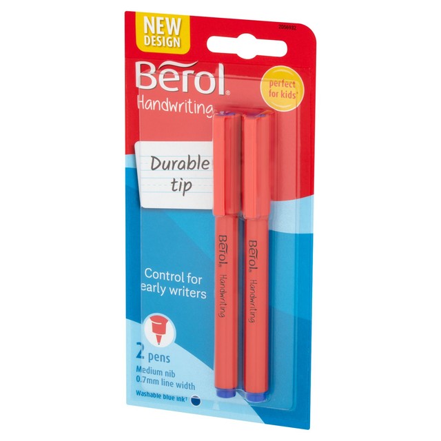 Berol Handwriting Pens Blue Ink Washable 2 Pack - British product