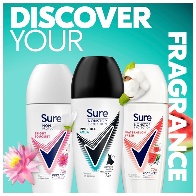 Sure women's antiperspirant deodorant roll-on invisible aqua 50ml (British brand)