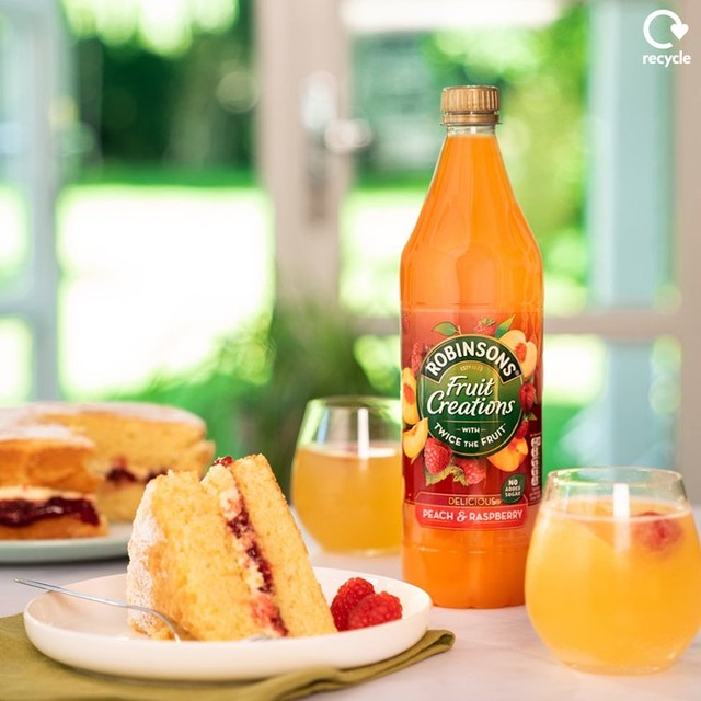 Robinsons peach raspberry no added sugar squash 1L, imported from the UK