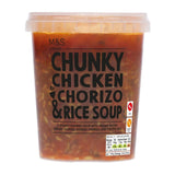 M&S chunky chicken and chorizo soup 600g, imported from the UK