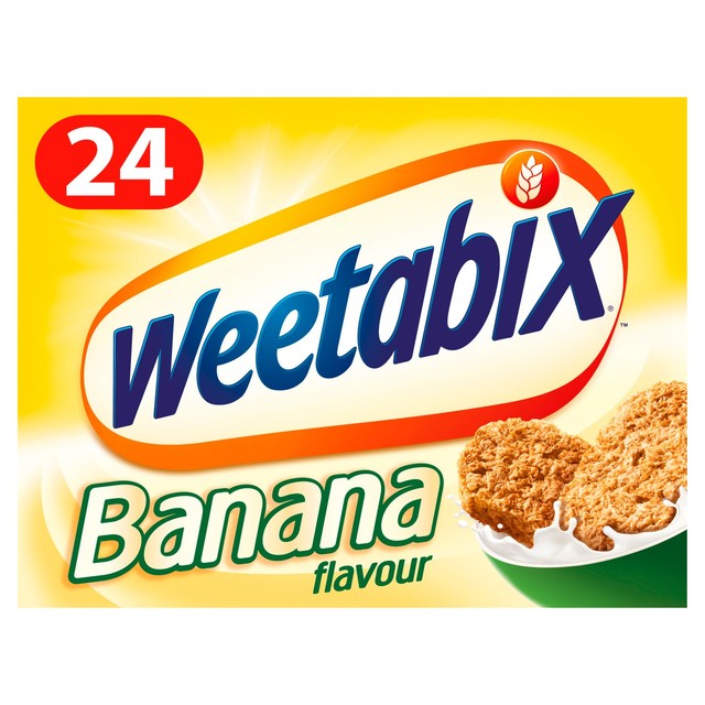 Weetabix banana flavour wholegrain wheat cereal biscuits (British brand)