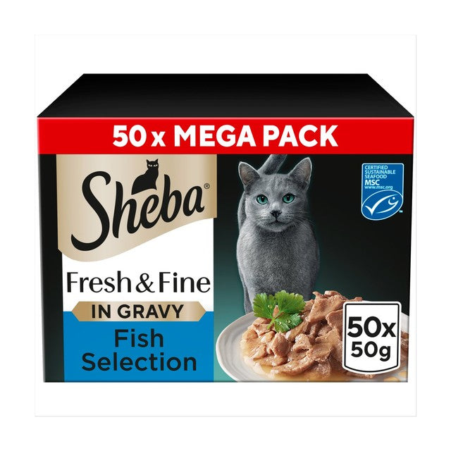 Sheba cat food pouches fish collection gravy 50 x 50g (British brand)