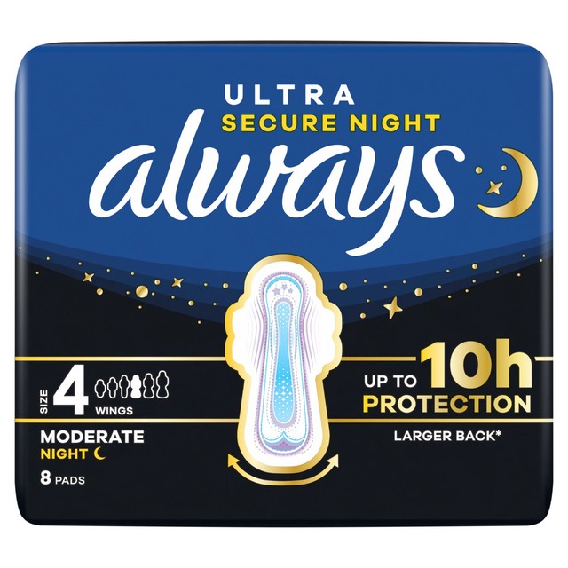 Always Ultra Secure Night sanitary pads Size 4 - British product